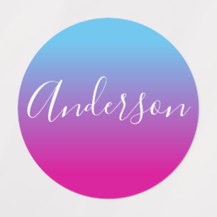 Etiquetas Tu nombre   Guión blanco sobre degradado azul/rosa