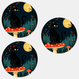 Etiquetas Un gato negro familiar y toadstools Halloween 3