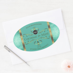 Etiquetas verde azuladas de productos de oro Purpu