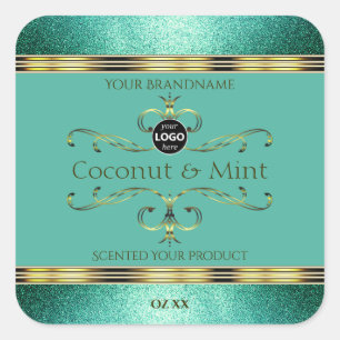 Etiquetas verde azuladas de productos de oro Purpu