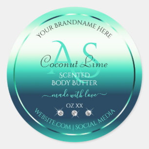 Etiquetas verde azuladas de productos Shimmery Dia