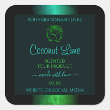 Etiquetas verde azuladas y verdes de productos flo