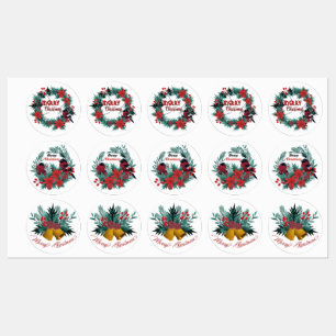 Etiquetas Vintage Navidad Evergreen Red Robin Poinsettia