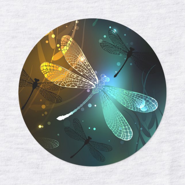 Etiquetas Vuelo de libélula luminosa verde (Diseño 1)