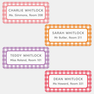 Etiquetas Warm Brights Gingham Plaid Four Kid School