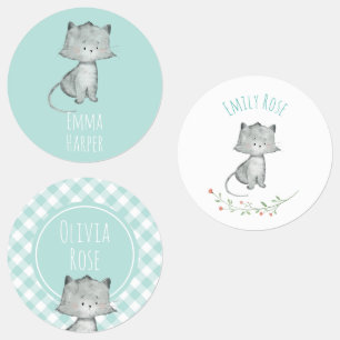 Etiquetas Watercolor Cat School Laboratorios de cuidado diur
