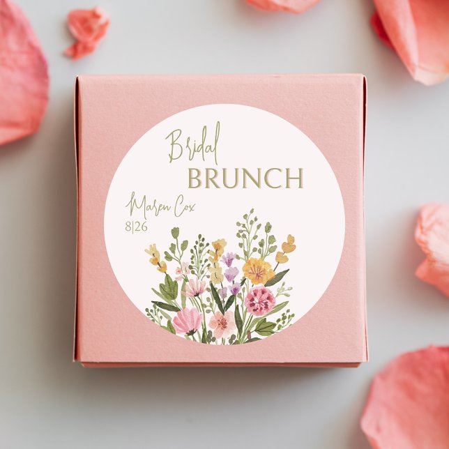 Etiquetas Watercolor Flores silvestres Rótulas de brunch de  (Watercolor Wildflowers Bridal Brunch Round Labels
)