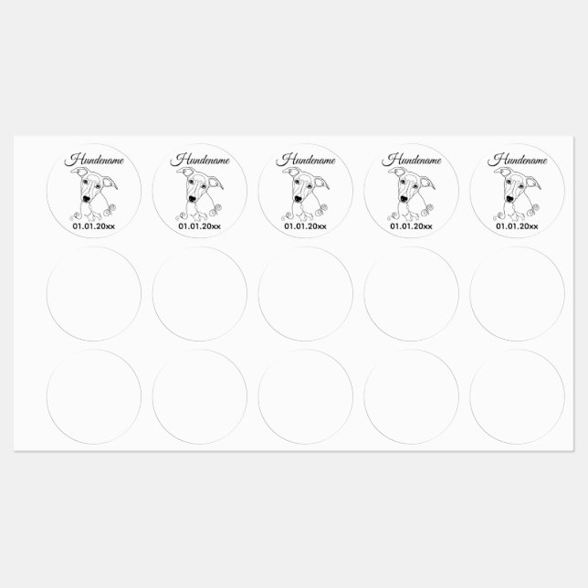 Etiquetas Whippet Minimalist Line Art personalized dog brand (Hoja)