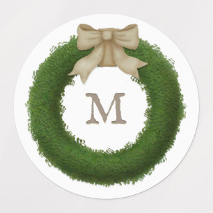 Etiquetas Wreath De Boxwood Con Personalizado De Bow Rústico