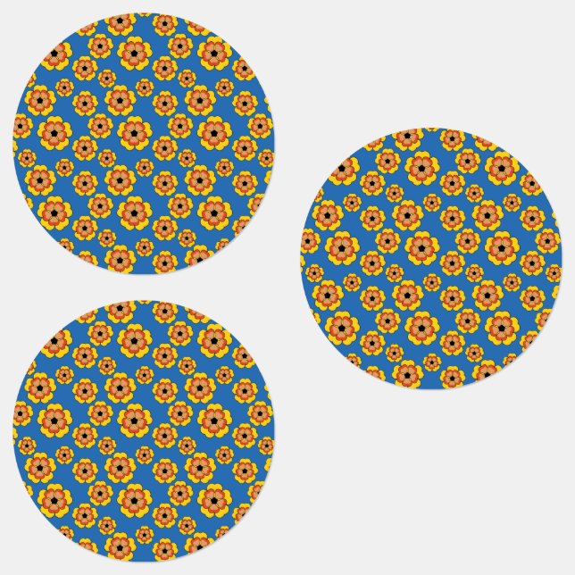 Etiquetas Yellow Orange Flowers Pattern (Grupo)