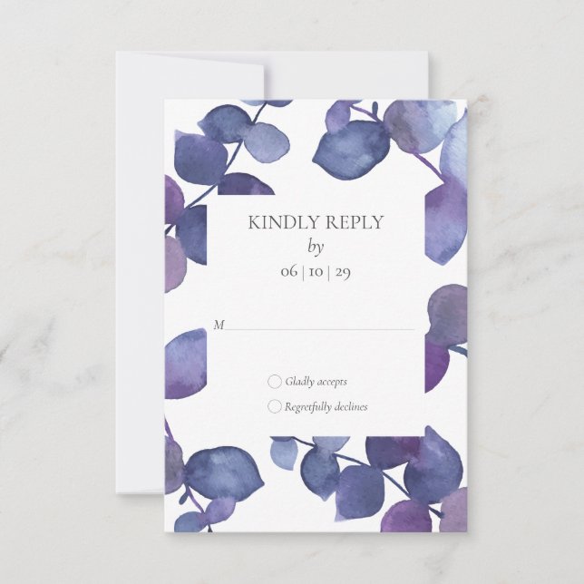 Eucalipto azul morado deja RSVP floral (Anverso)