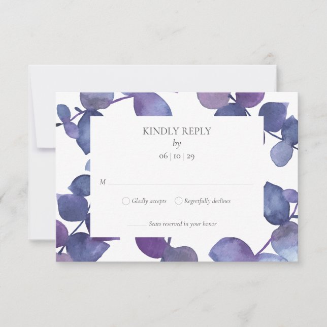 Eucalipto azul morado deja RSVP floral (Anverso)
