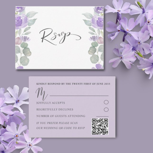 Eucalipto de floral púrpura rústica Boda RSVP (Subido por el creador)