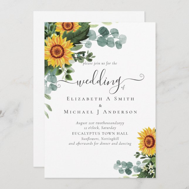 Eucalipto deja Boda a los girasoles rusos (Anverso / Reverso)