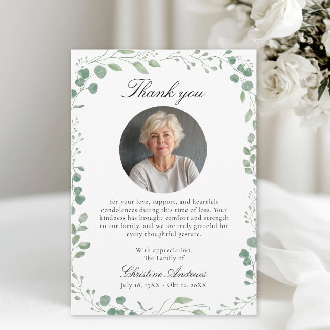 Eucalipto Después de la Tarjeta de Agradecimiento  (Eucalytus After Funeral Memorial Sympathy Thank You Card)