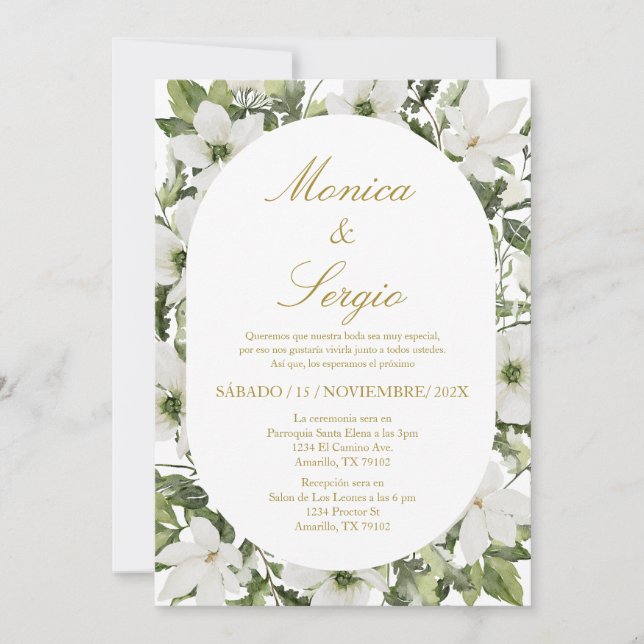 Eucalipto Elegante invitación a la boda en español (Anverso)