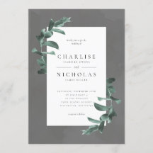 eucalipto en invitación de boda gris