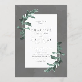 eucalipto en invitación de boda gris