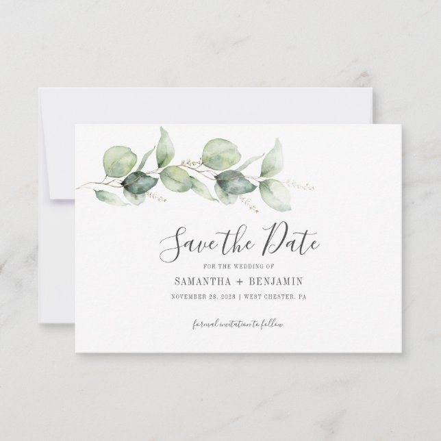 Eucalipto Foliage Botánico Boda Save the Date (Anverso)