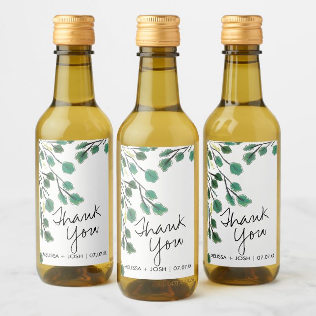 Eucalipto Hoja Dibujada a Mano Gracias      (Botellas)