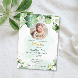 Eucalipto hojas verdes foto Baptismo Invitación