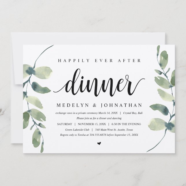Eucalipto Rústico, Invitación a la Cena de Boda Fu (Anverso)