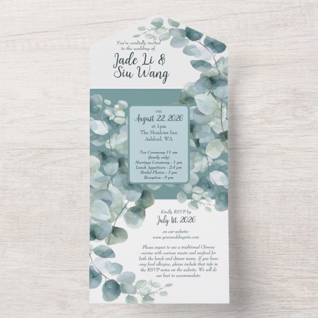 Eucalipto simple todo en una invitación de matrimo (Interior)