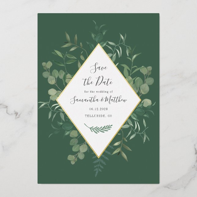 Eucalipto Verde Acuarela Foil para Anuncio de Fech (Anverso)