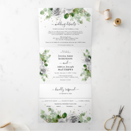 Eucalipto Verde & Clásico Tríptico de Boda en Dora