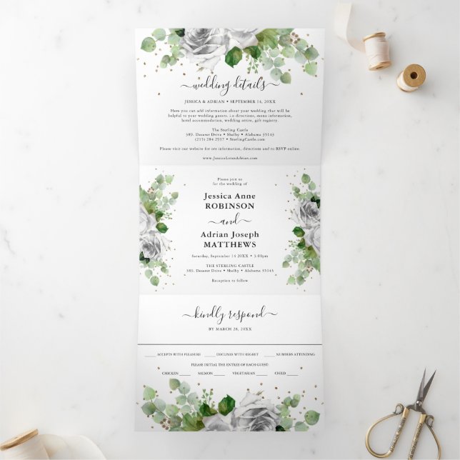 Eucalipto Verde & Clásico Tríptico de Boda en Dora (Interior)