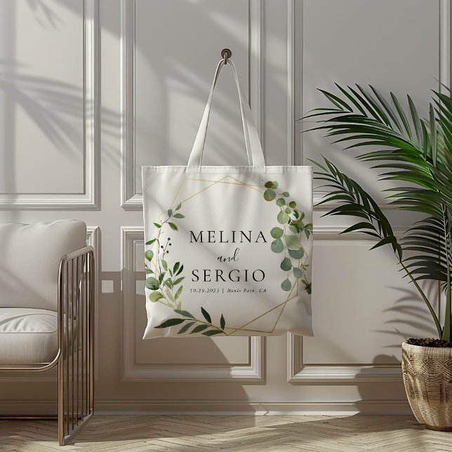 Eucalipto verde geométrico deja bolsa de tote Boda (Subido por el creador)