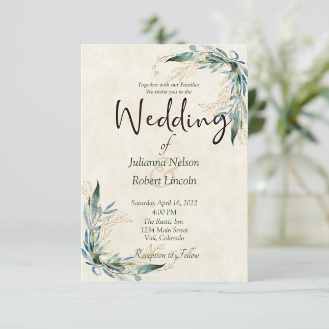 Eucalipto y la invitación a la boda de oro (Anverso de pie)