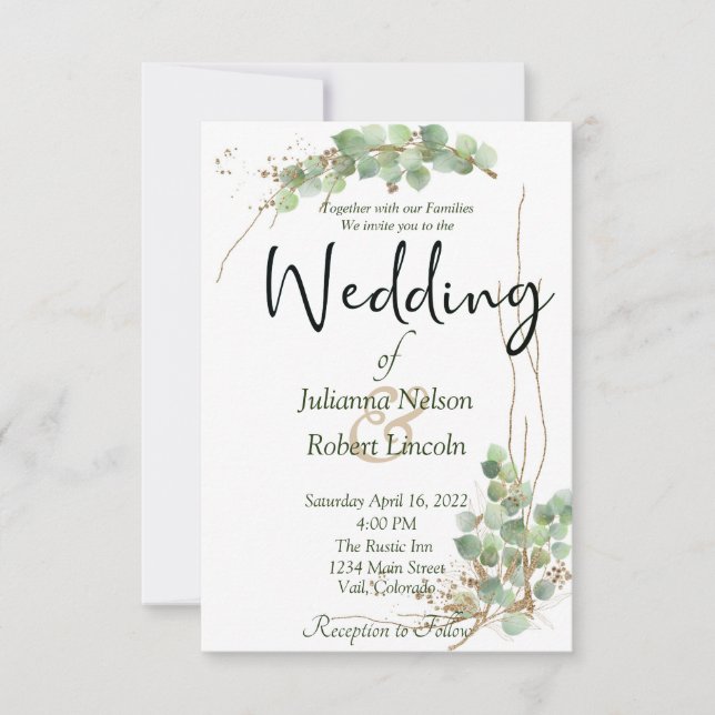 Eucalipto y la invitación a la boda de oro (Anverso)