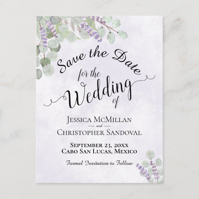 Eucalipto y Lavanda Tarjeta de Guardar la Fecha de (Anverso)