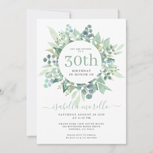 Eucalyptus 30.ª Invitación de cumpleaños (Anverso)