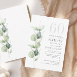Eucalyptus 60.ª Invitación a la vegetación de cump<br><div class="desc">Podría ser un fiesta sorprendente u otro decenio especial logrado. Esta invitación a la fiesta de cumpleaños número 60 con diseño de vegetación eucaliptos y tipografía popular moderna se puede editar fácilmente para adaptarse a cualquier celebración de cumpleaños o aniversario. Puede cambiar la redacción, los detalles de cumpleaños y el...</div>