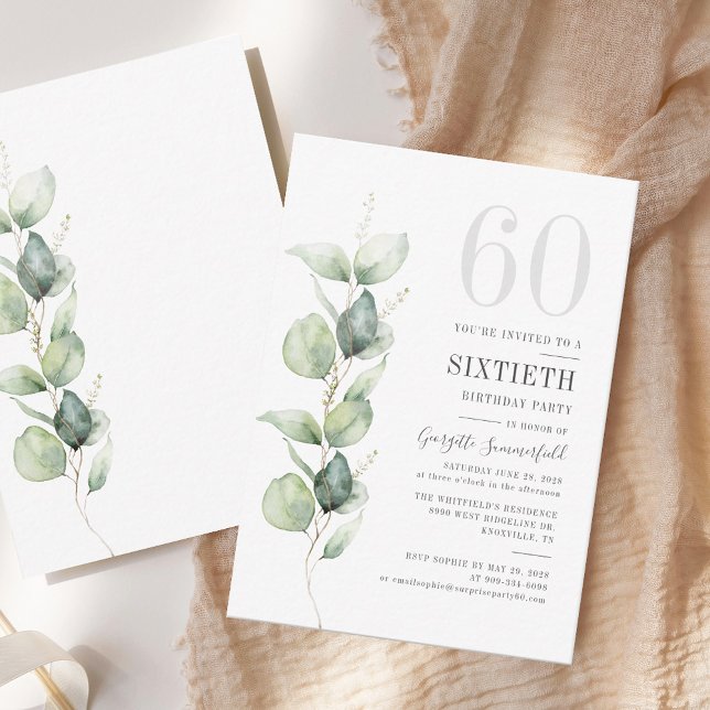 Eucalyptus 60.ª Invitación a la vegetación de cump (60th Birthday Eucalyptus Watercolor Invitation)