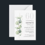 Eucalyptus 60.ª Invitación de cumpleaños<br><div class="desc">Podría ser un fiesta sorprendente u otro decenio especial logrado. Esta invitación a la fiesta de cumpleaños número 60, que incluye diseño de vegetación eucalipto con tipografía popular moderna, puede ser fácilmente editada para adaptarse a cualquier celebración de cumpleaños o aniversario. Puede cambiar la redacción, los detalles de cumpleaños y...</div>