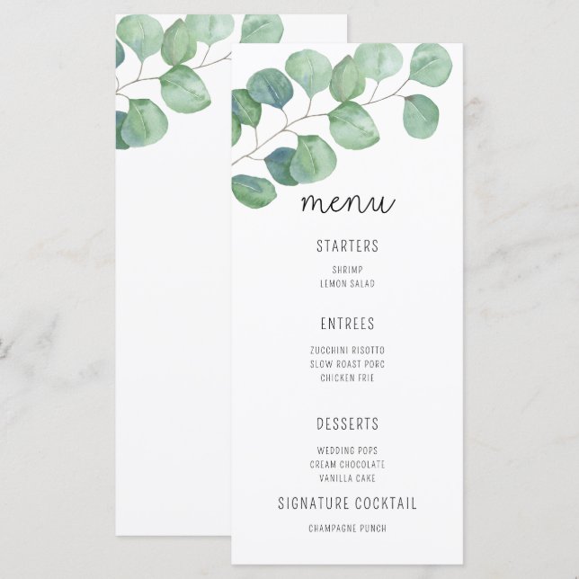 Eucalyptus acuarela - Menú Boda (Anverso / Reverso)