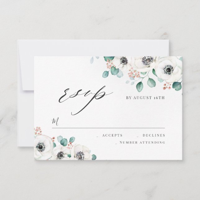Eucalyptus anemone boda floral RSVP (Anverso)