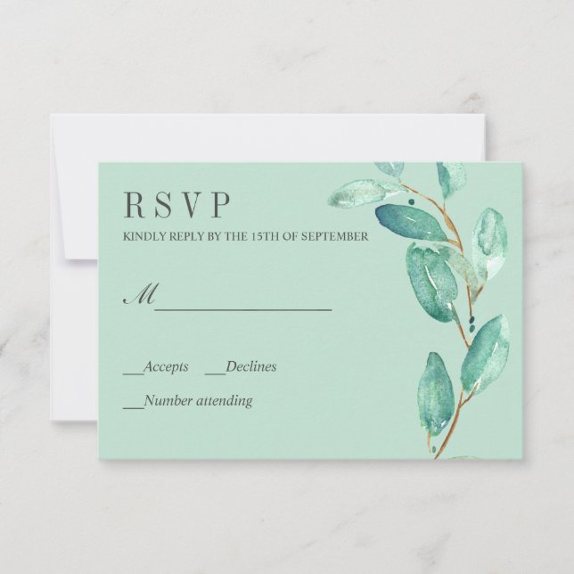 Eucalyptus Aqua Sale de Boda RSVP (Anverso)