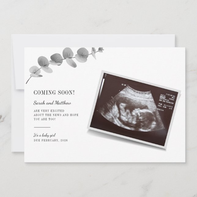 Eucalyptus Baby Reveal Invitación de Embarazo (Anverso)