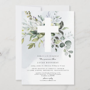 Eucalyptus Baptism Christening Boy Invitación