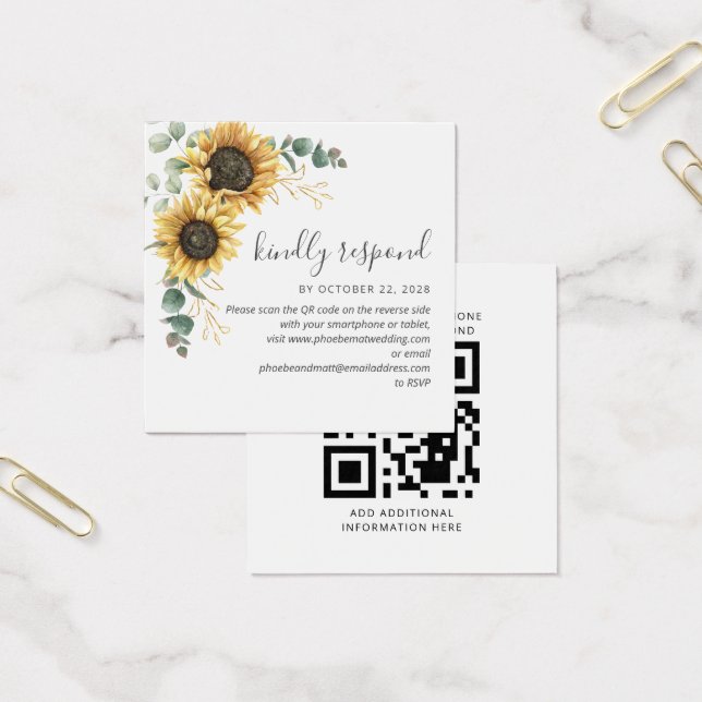 Eucalyptus Boda de girasol Código QR Tarjeta RSVP (Oficina)