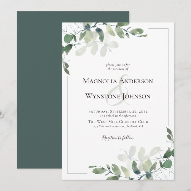 Eucalyptus Botanicals Frame Wedding Invitación (Anverso / Reverso)