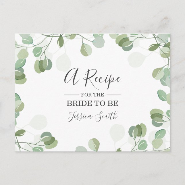 Eucalyptus Bridal Ducha Receta Tarjeta Verdor Boho (Anverso)