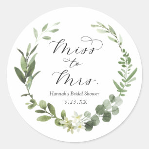 Eucalyptus Bridal Shower Classic Round Pegatina