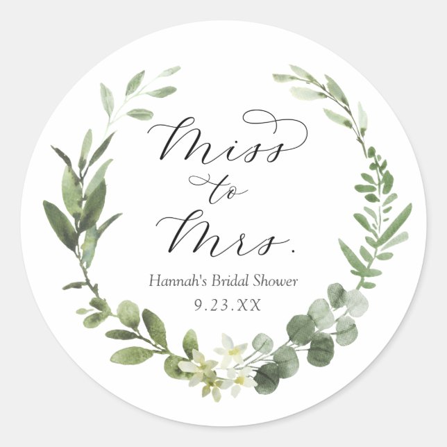 Eucalyptus Bridal Shower Classic Round Pegatina (Anverso)