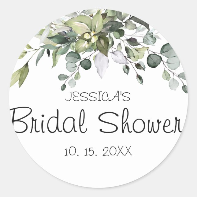 Eucalyptus Bridal Shower Classic Round Pegatina (Anverso)