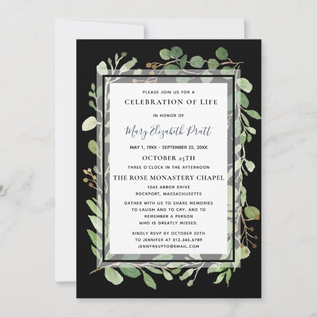 Eucalyptus Celebración Botánica de una Invitación  (Anverso)